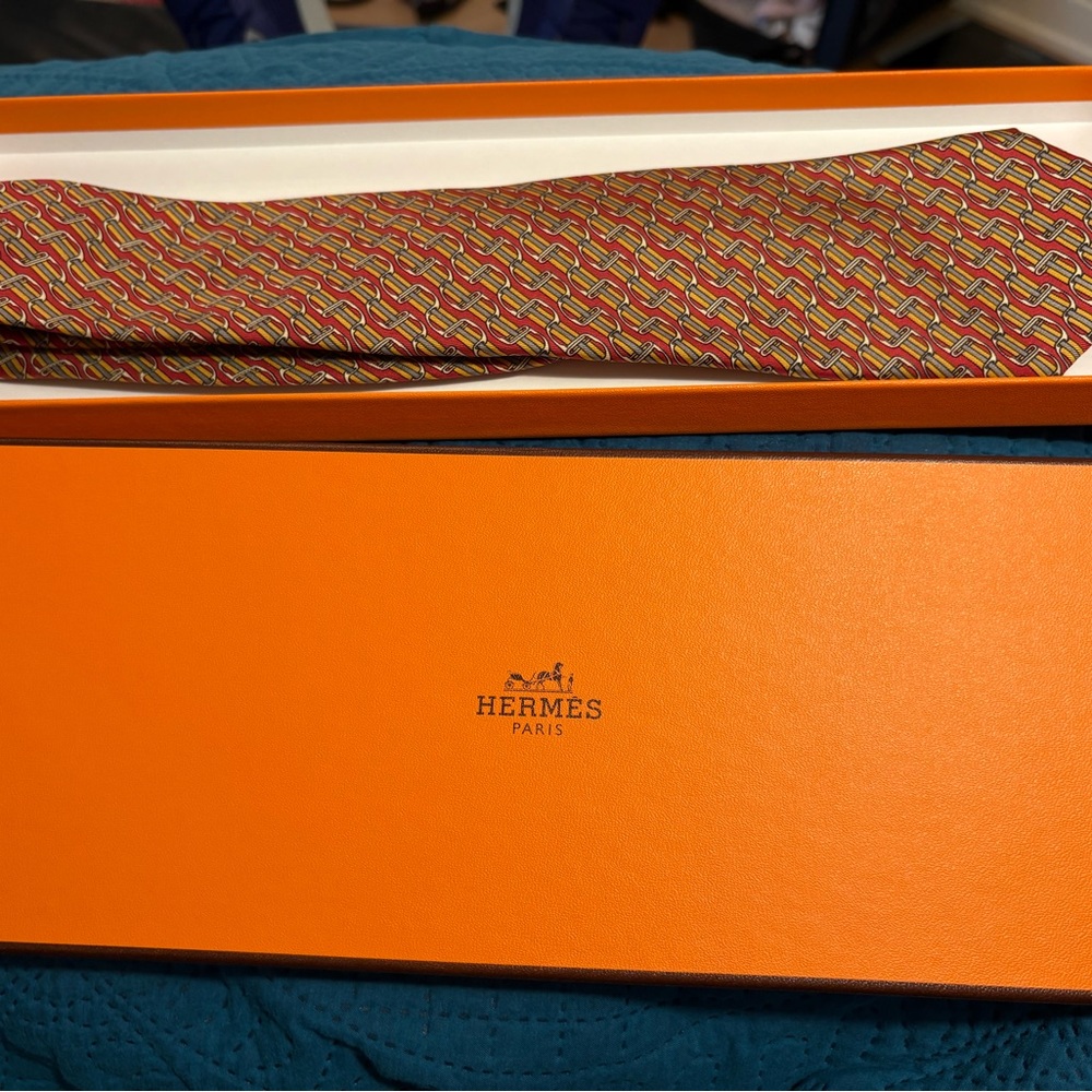 Hermes Red and Yellow Geometric Tie